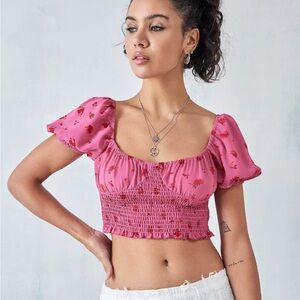 Pink Floral Smocked Crop Top